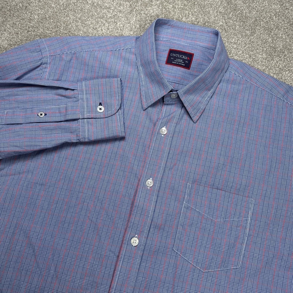 UNTUCKit Shirt Mens Large Button Up Blue Red Plaid Long Sleeve Cotton Gingham